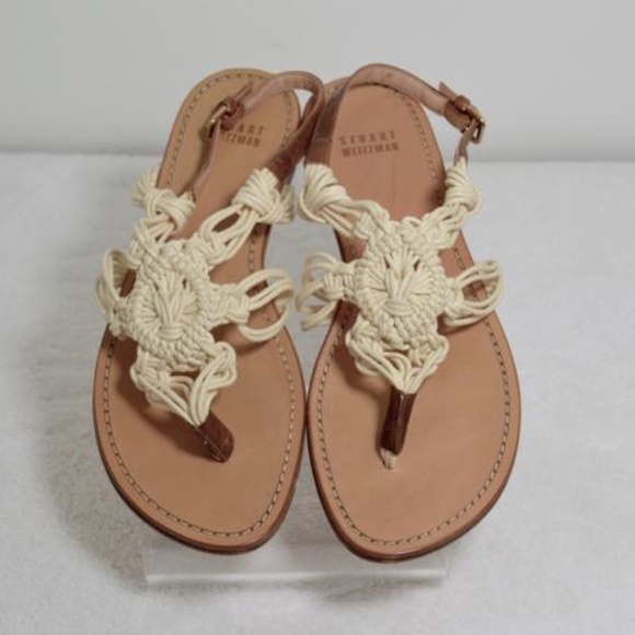 Stuart Weitzman Off White Rope Thong Adjustable Sandals - Picture 9 of 11